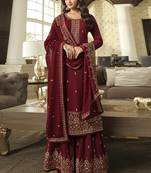 Bridal Red Sequence Embroidery Festive Gharara Style Suit
