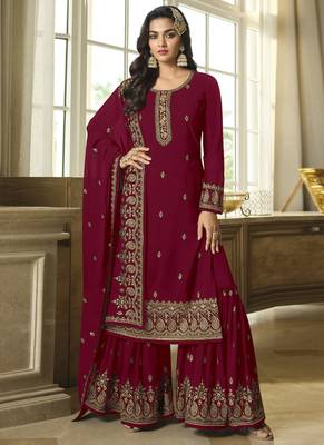 Maroon Sequence Embroidery Festive Gharara Style Suit 1