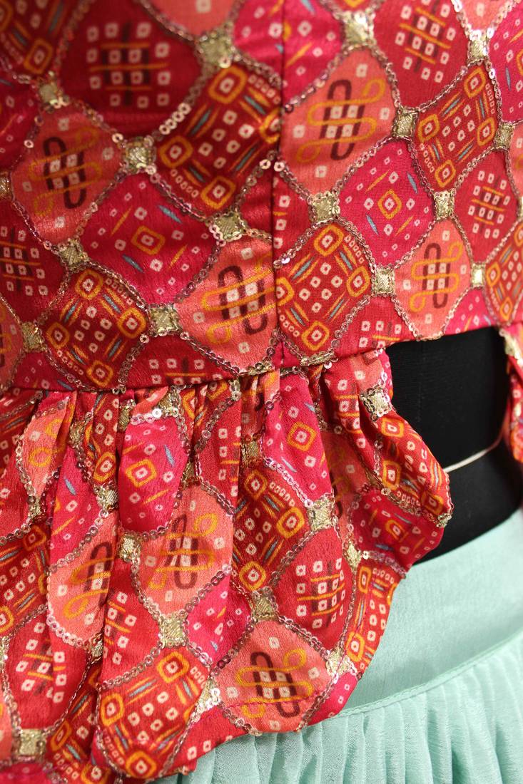 SKY BLUE PRINT WITH SEQUINS EMBROIDERED CHINON SILK FESTIVE BRIDAL WEDDING & PARTY WEAR SEMI STITCHED LEHENGA CHOLI