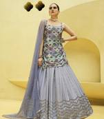 LAVENDER PRINT WITH SEQUINS EMBROIDERED CHINON SILK FESTIVE BRIDAL WEDDING & PARTY WEAR SEMI STITCHED LEHENGA CHOLI