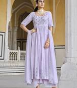 LAVENDER THREAD AND SEQUINCE EMBROIDERED WORK GEORGETTE ANARKALI LONG SALWAR SUIT DUPATTA STITCHED GOWN