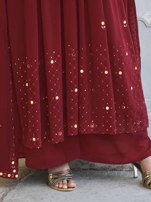 RED THREAD AND SEQUINCE EMBROIDERED WORK GEORGETTE ANARKALI LONG SALWAR SUIT DUPATTA STITCHED GOWN 4