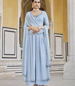 SKY BLUE THREAD AND SEQUINCE EMBROIDERED WORK GEORGETTE ANARKALI LONG SALWAR SUIT DUPATTA STITCHED GOWN