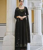 BLACK THREAD AND SEQUINCE EMBROIDERED WORK GEORGETTE ANARKALI LONG SALWAR SUIT DUPATTA STITCHED GOWN