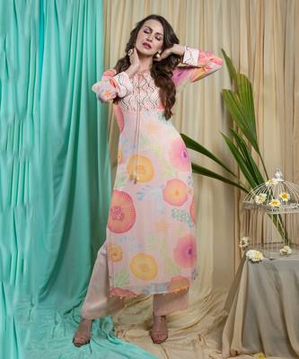 Rose Georgette & Shantone Kurta Pant 1