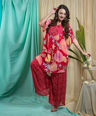 Viva Magenta Georgette & Shantone Tunic Palazzo 1