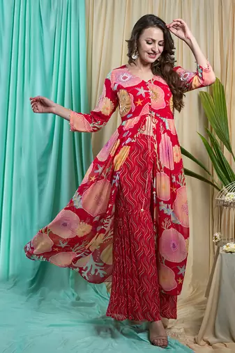Viva Magenta Georgette Shantone Tunic Sharara