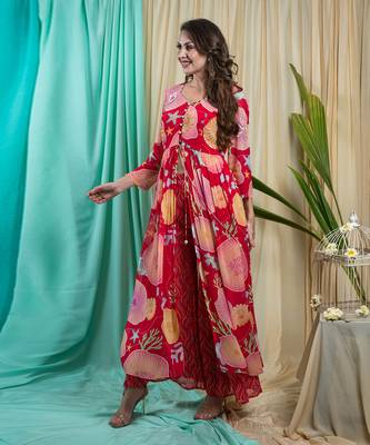 Viva Magenta Georgette Shantone Tunic Sharara 1