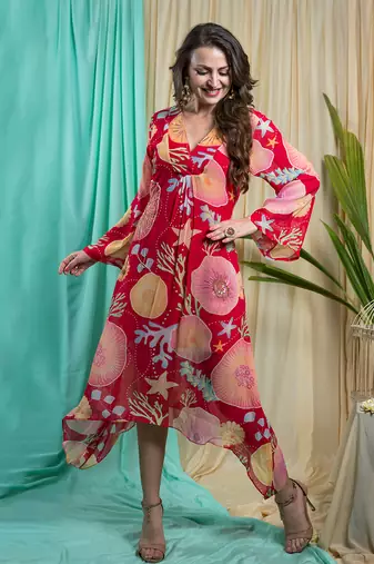 Viva Magenta Georgette Shantone Dress