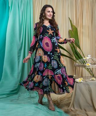 Black Georgette And Shantone Dress 1
