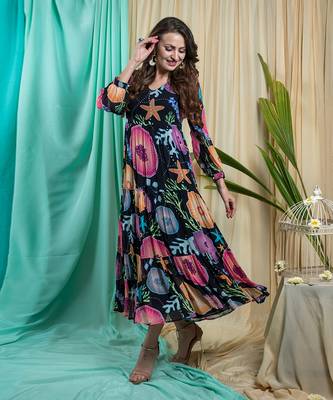 Black Georgette And Shantone Dress 2