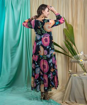 Black Georgette And Shantone Dress 3