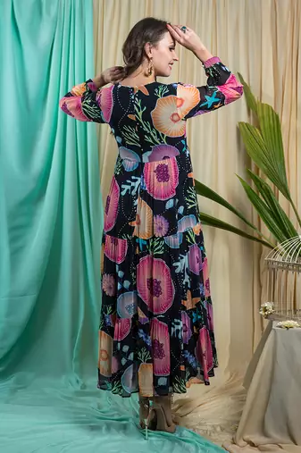 Black Georgette And Shantone Dress