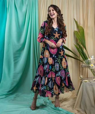 Black Georgette And Shantone Dress 4