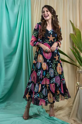 Black Georgette And Shantone Dress