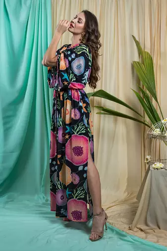 Black Crepe And Shantone Dress