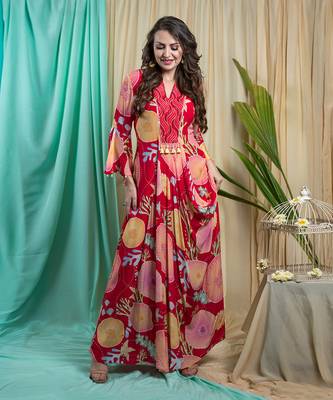 Viva Magenta Crepe Shantone Dress 1