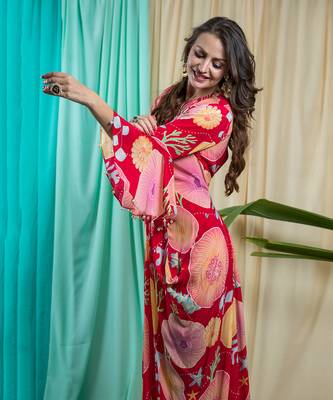 Viva Magenta Crepe Shantone Dress 2