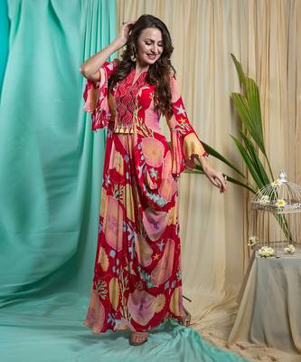 Viva Magenta Crepe Shantone Dress 3