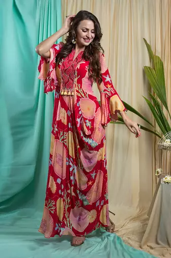 Viva Magenta Crepe Shantone Dress