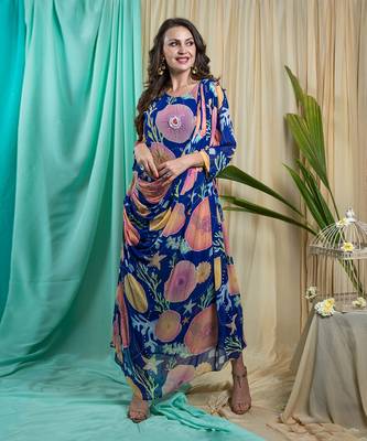 Ink Blue Crepe Shantone Dress 1