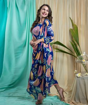 Ink Blue Crepe Shantone Dress 2