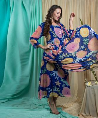 Ink Blue Crepe Shantone Dress 3