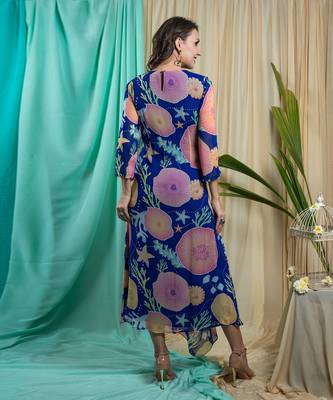 Ink Blue Crepe Shantone Dress 4