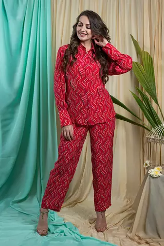 Viva Magenta Crepe Shantone Co-Ord Set
