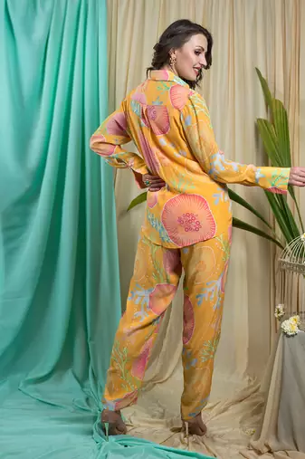 Mustard Crepe And Shantone Co-Ord Set
