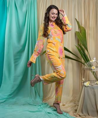 Mustard Crepe And Shantone Co-Ord Set 4