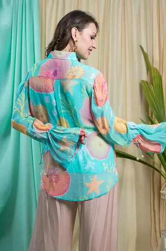 Light Turquoise Georgette And Shantone Shirt