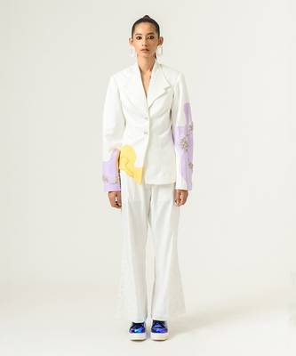 Patched Wide Leg Ivory Trouser 1
