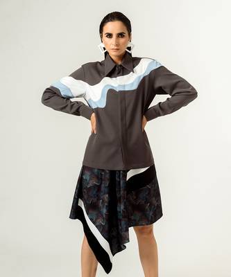 Unisex Grey Panelled Shirt 4