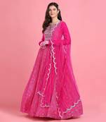 Pink Yoke  Bandhni Anarkali