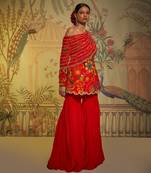 Scarlet Phulvaari Off Shoulder Gharara