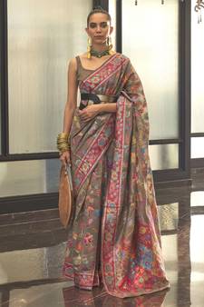 Chocolate Woven Cotton Poly Saree With Blouse