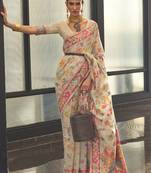 Cream Woven Cotton Poly Saree With Blouse