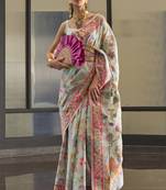 Sky Blue Woven Cotton Poly Saree With Blouse