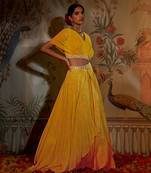 Yellow Bandhani Gathered Blouse Lehenga