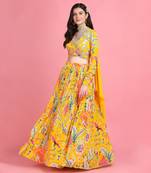 Yellow Crepe Embroidered A Line Lehenga with Georgette Dupatta