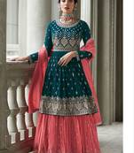 Dark-blue embroidered georgette salwar