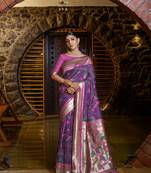 Wine woven banarasi silk saree with blouse