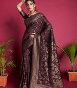Coffee woven banarasi silk saree with blouse