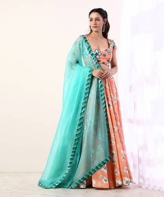 Coral Embroidered lehenga set(set of 3) 1