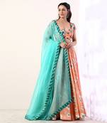 Coral Embroidered lehenga set(set of 3)