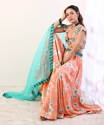 Coral Embroidered lehenga set(set of 3) 3