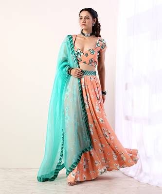 Coral Embroidered lehenga set(set of 3) 5