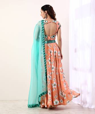 Coral Embroidered lehenga set(set of 3) 6