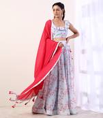 Sky Blue Ruffle top with lehenga(set of 3)